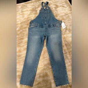 ISABEL NWT Bib Overalls Size 2/26 Maternity MSRP $40 Raw Edge Hem Denim Whiskers
